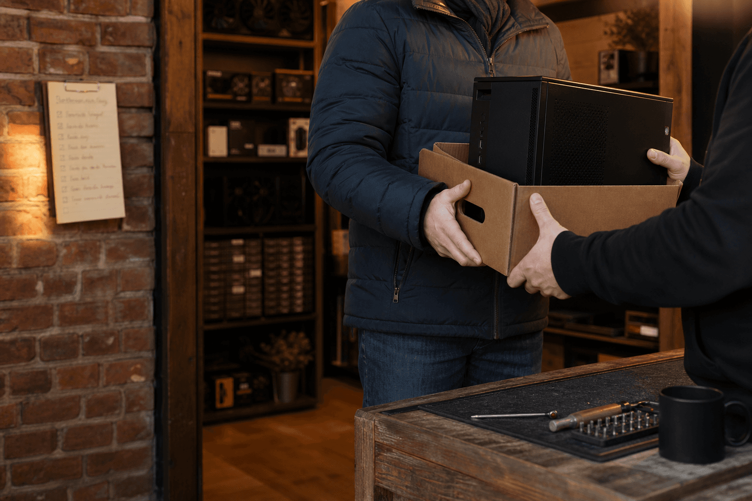 Local gamer receiving a completed Lake Effect Rigs gaming PC